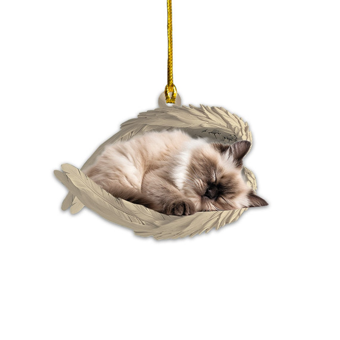 Cute Himalayan Cat Sleeping Angel Christmas Ornament, Himalayan Cat Angel Wings Hanging Ornament