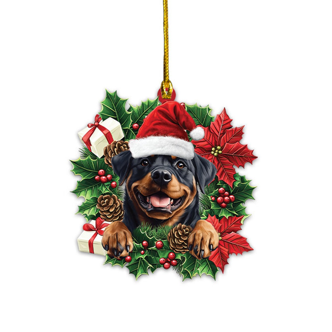 Rottweiler Dog Christmas Wreath Ornament, Ornament Rottweiler Dog Christmas Decor Gift