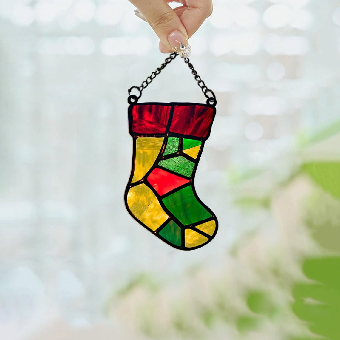 Christmas Stocking Suncatcher Ornament, Christmas Stocking Decor Gift