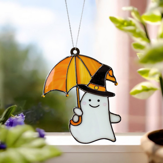 Ghost Umbrella Halloween Window Suncatcher Ornament, Halloween Ghost Ornament