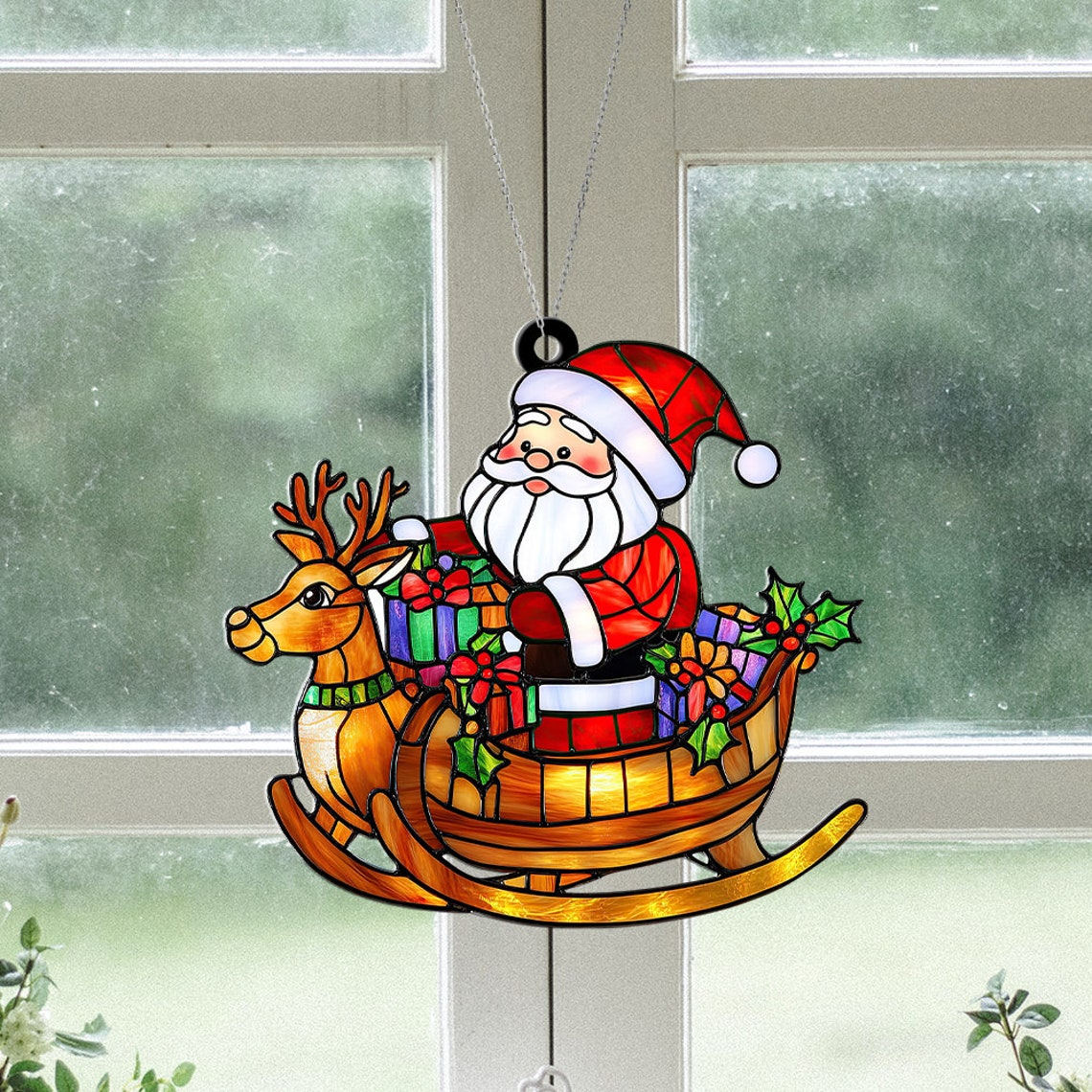 Santa Funny Hanging Christmas Suncatcher, Santa Claus Window Suncatcher