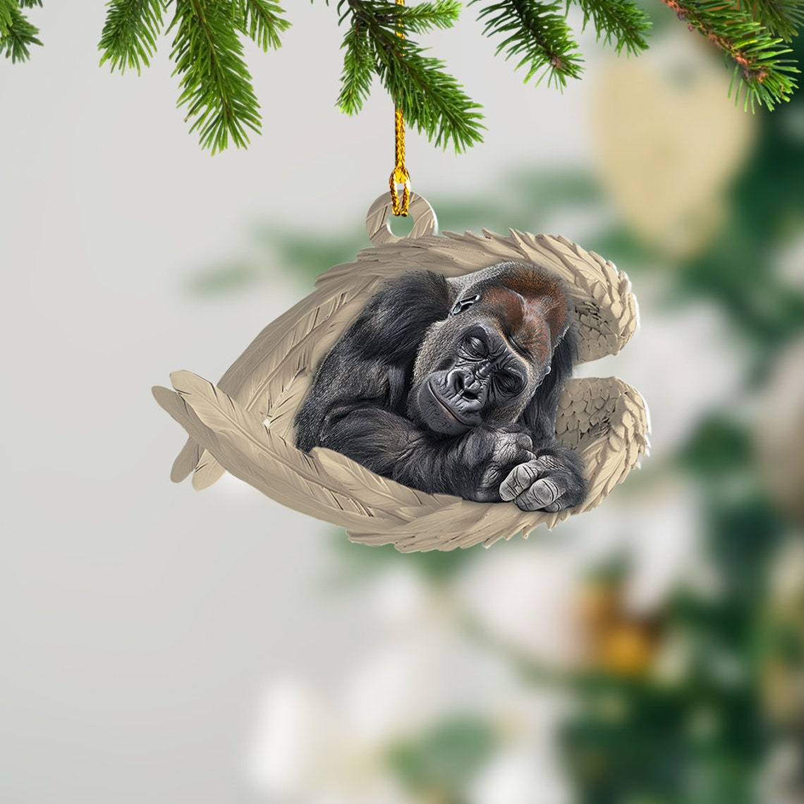 Gorilla Sleeping Angel Hanging Ornament Decor, Gorilla Angel Wings Christmas Ornament Holiday Gift