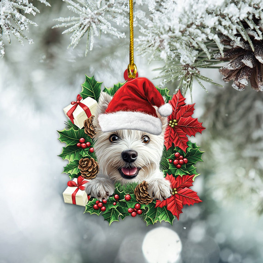 West Highland White Terrier Dog Christmas Wreath Ornament, Unique Westie Dog Christmas Ornament Decor