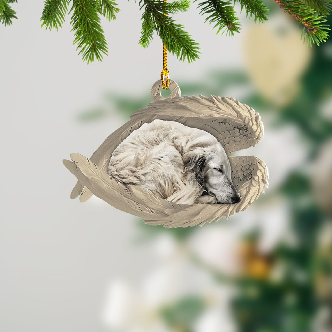 Afghan Hounds Dog Sleeping Angel Wings Ornament, Christmas Dog Car Ornament Decor Gift