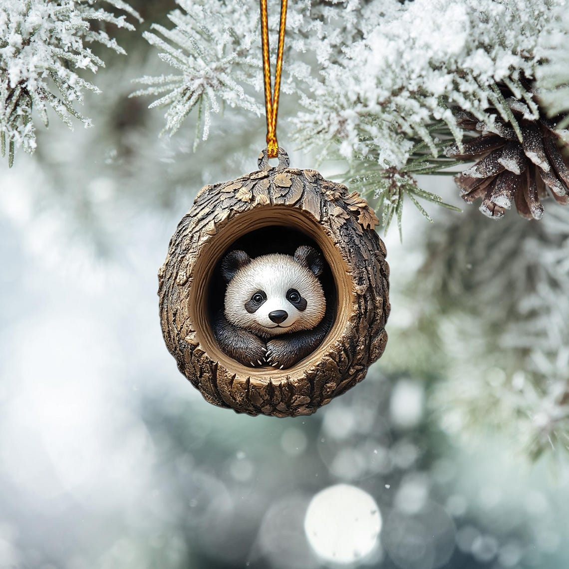 Panda Flat Hanging Christmas Ornament, Cute Panda Rearview Mirror Car Ornament Decor Holiday