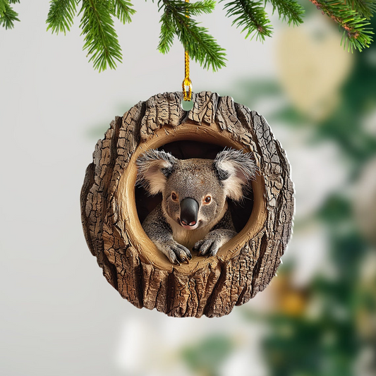 Koala Rearview Mirror Car Christmas Ornament, Koala in a Hollow Tree Christmas Ornament Gift