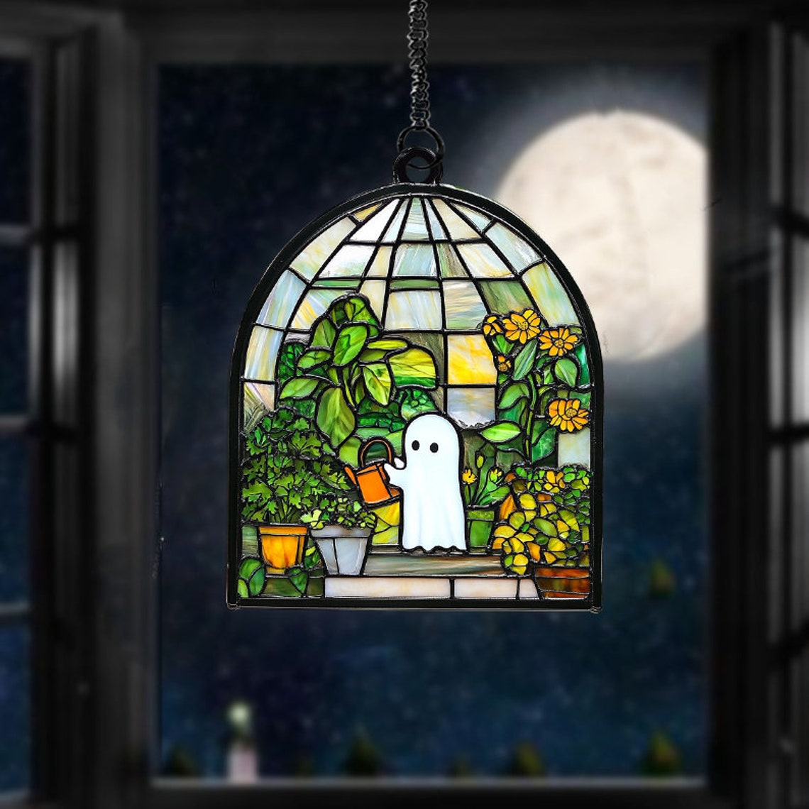 Ghost Tree Care Suncatcher Ornament, Cute Ghost Window Hanging Decor Gift