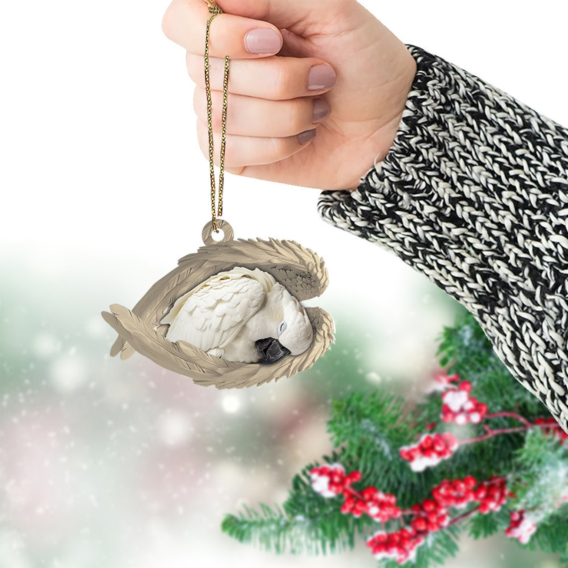 Cockatoo Sleeping Angel Christmas Ornament, Cockatoo Angel Wings Car Hanging Ornament