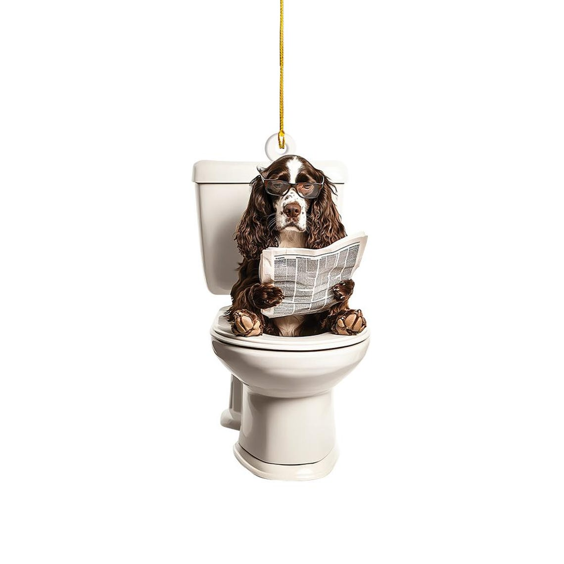 English Springer Spaniel Dog Sit On Toilet Ornament, Dog Car Ornament Christmas Decor Gift