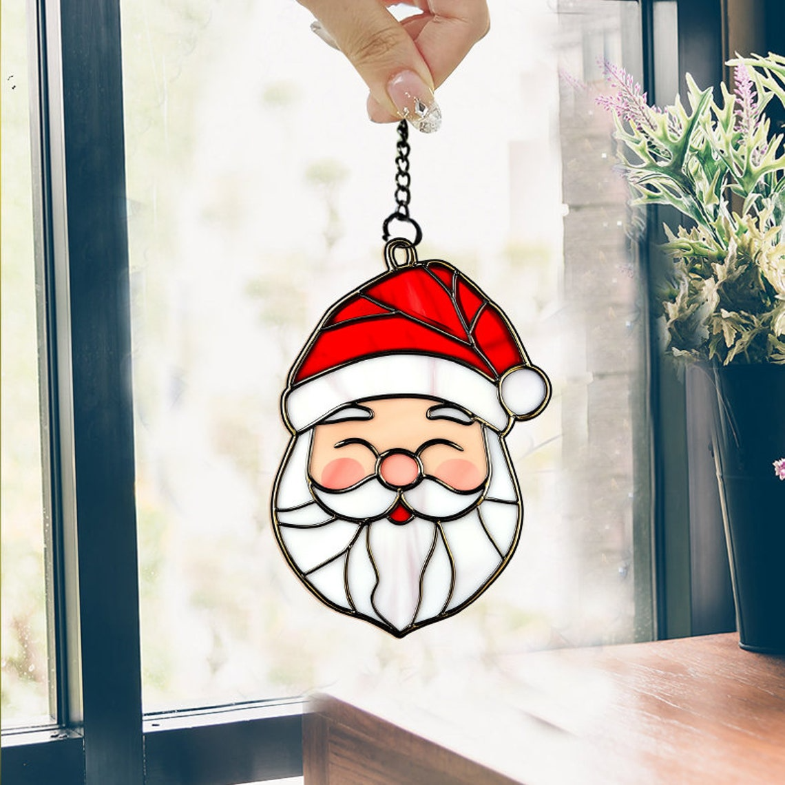 Christmas Santa Face Funny Suncatcher, Christmas Santa Claus Ornament