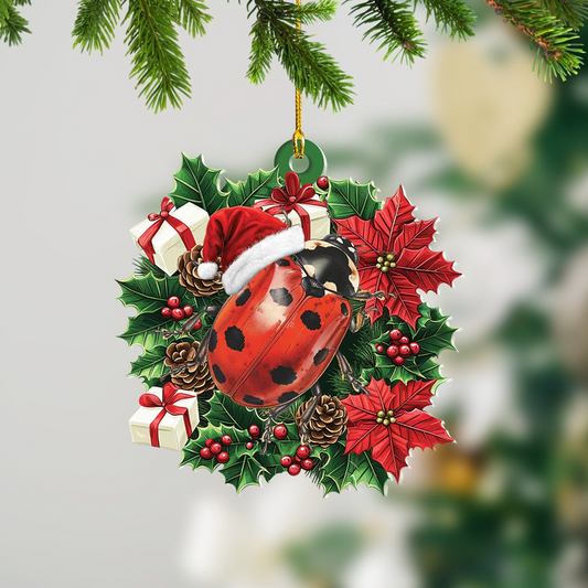 Ladybug Hanging Christmas Wreath Ornament, Ornament Christmas Ladybug Lover Holiday Gift