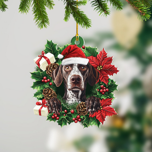 German Shorthaired Pointer Dog Christmas Wreath Ornament, Cute Dog Christmas Tree Ornament Gift