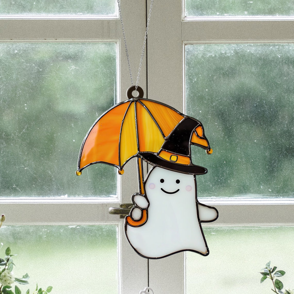 Ghost Umbrella Halloween Window Suncatcher Ornament, Halloween Ghost Ornament