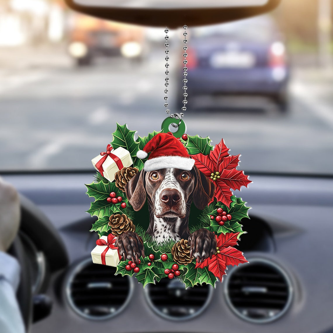 German Shorthaired Pointer Dog Christmas Wreath Ornament, Cute Dog Christmas Tree Ornament Gift