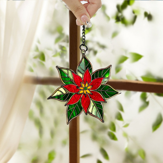 Poinsettia Suncatcher Ornament, Poinsettia Christmas Window Suncatcher