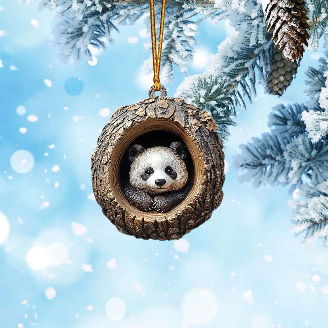 Panda Flat Hanging Christmas Ornament, Cute Panda Rearview Mirror Car Ornament Decor Holiday