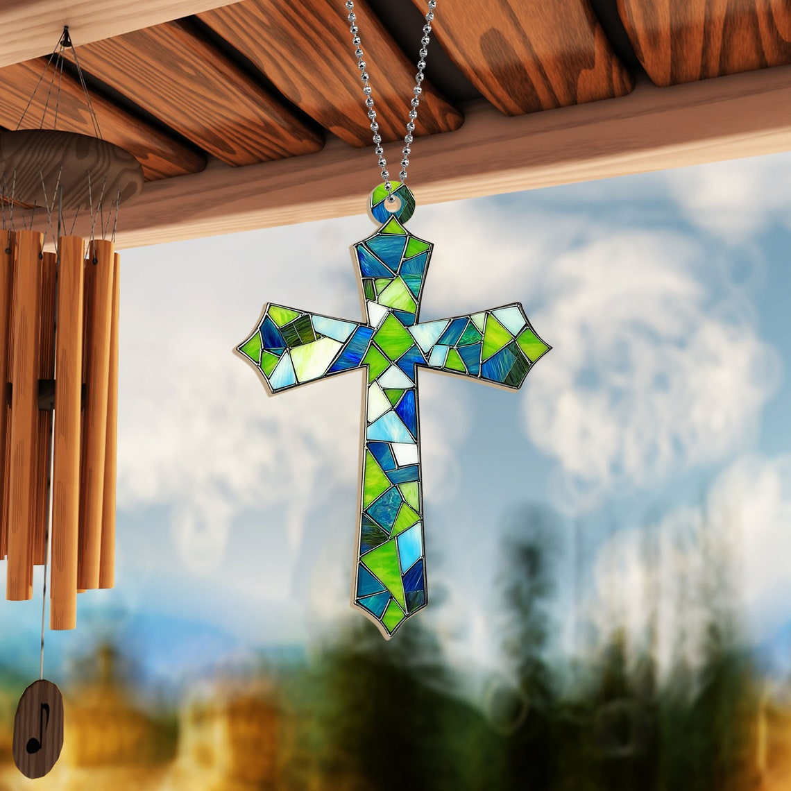 Jesus Cross Hanging Suncatcher Ornament, Jesus Cross Ornament Gift, Jesus Cross Window Suncatcher