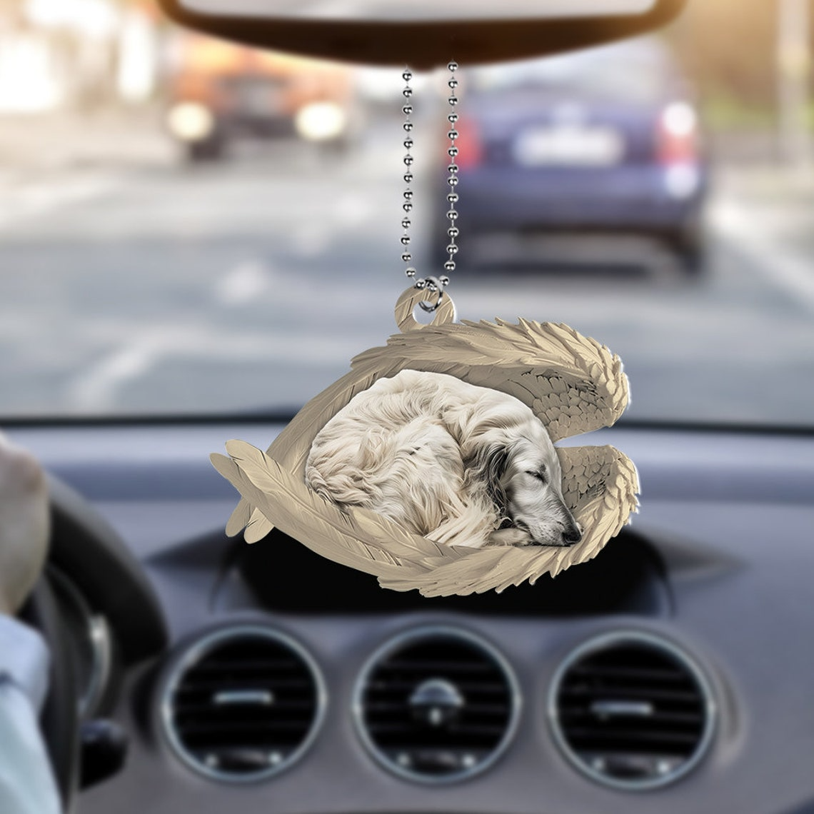 Afghan Hounds Dog Sleeping Angel Wings Ornament, Christmas Dog Car Ornament Decor Gift