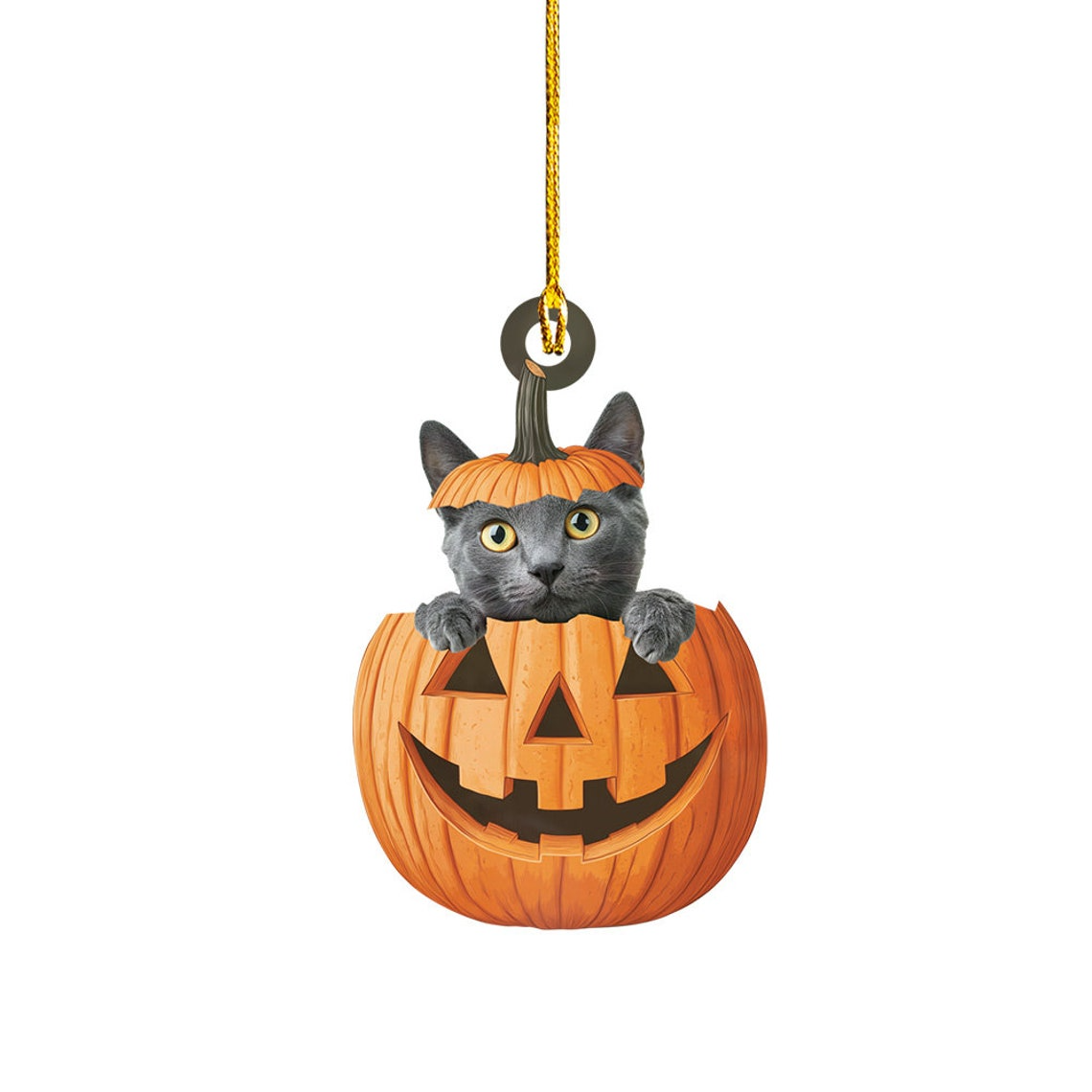 Lovely Russian Blue Cat Halloween Ornament, Russian Blue Cat Pumpkin Ornament Decor Holiday Gift