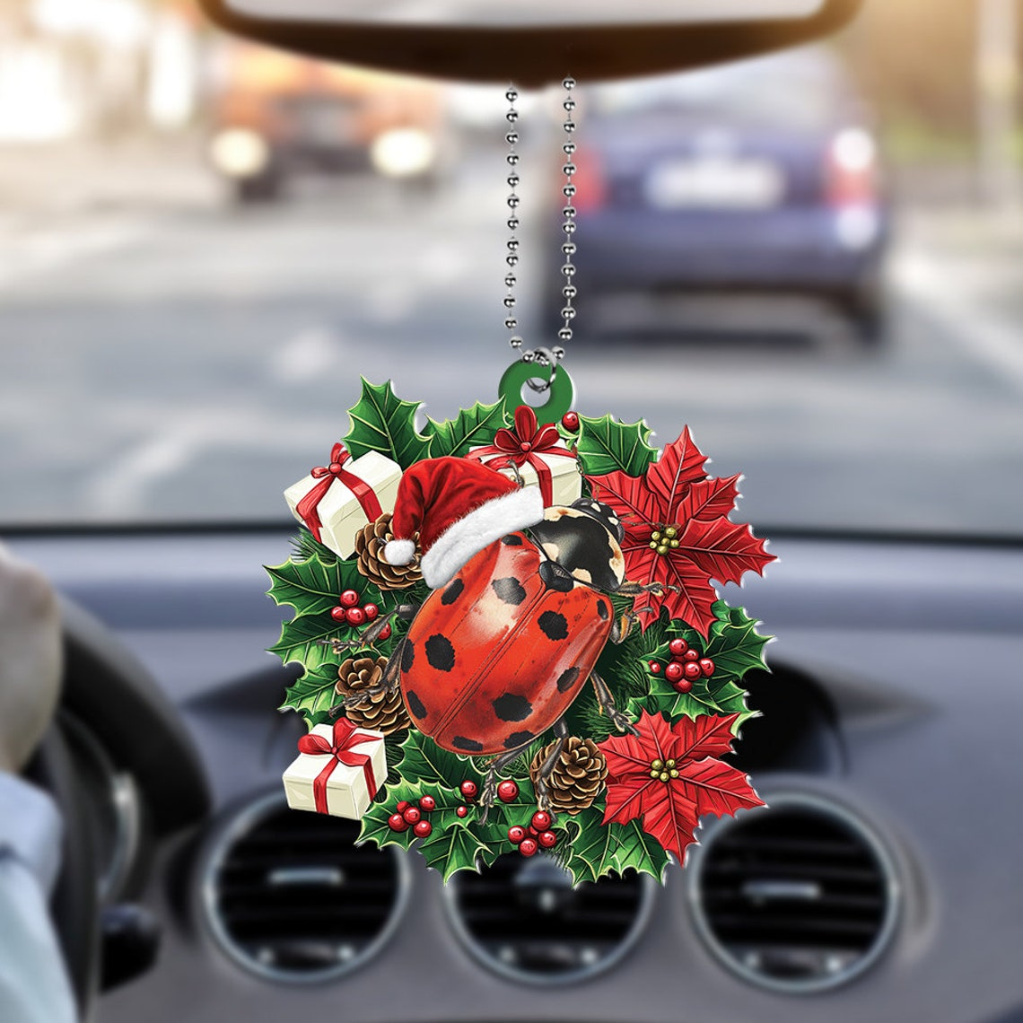 Ladybug Hanging Christmas Wreath Ornament, Ornament Christmas Ladybug Lover Holiday Gift