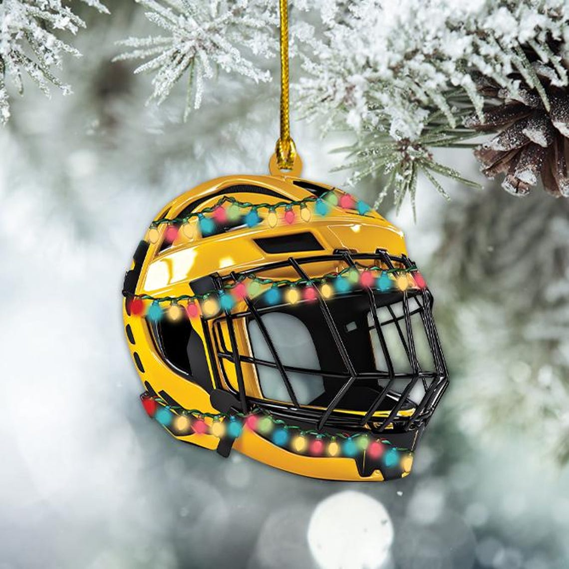 Hockey Helmet Christmas Light Ornament, Hockey Hanging Christmas Tree Ornament Decor