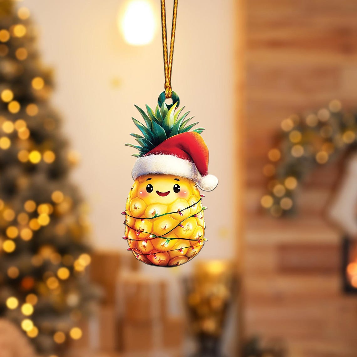 Cute Pineapple Christmas Tree Ornament, Christmas Pineapple Flat Hanging Ornament Decor