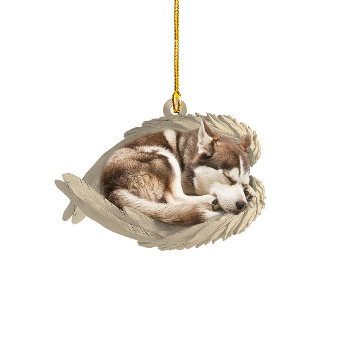 Siberian Husky Dog Sleeping Angel Wings Ornament, Cute Husky Dog Car Christmas Ornament Gift