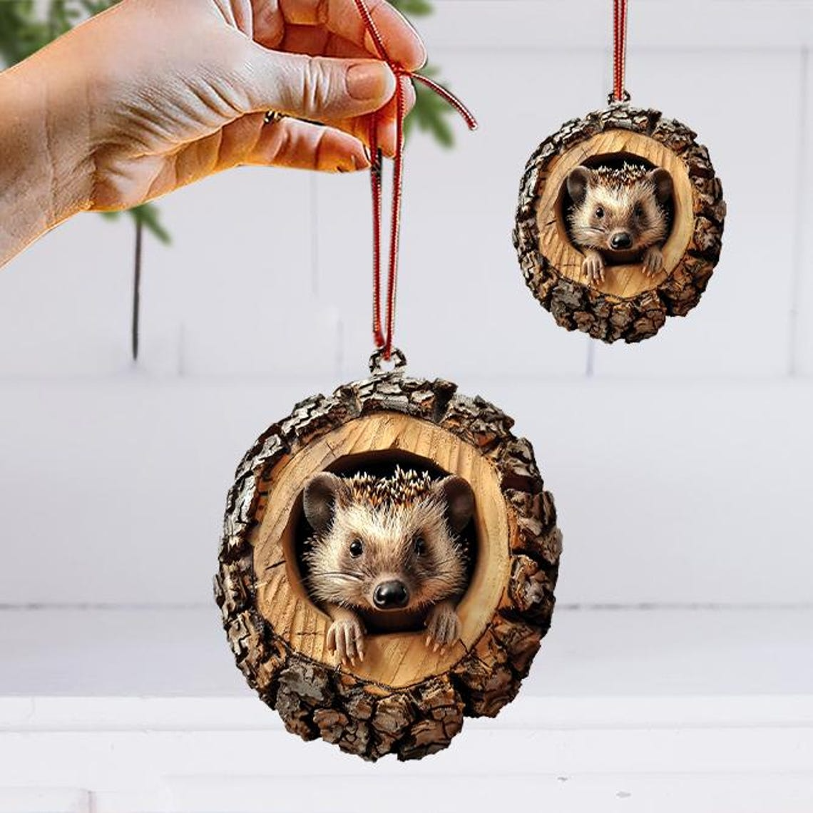 Cute Hedgehog Flat Ornament Decor, Christmas Hedgehog Hanging Ornament Holiday Gift