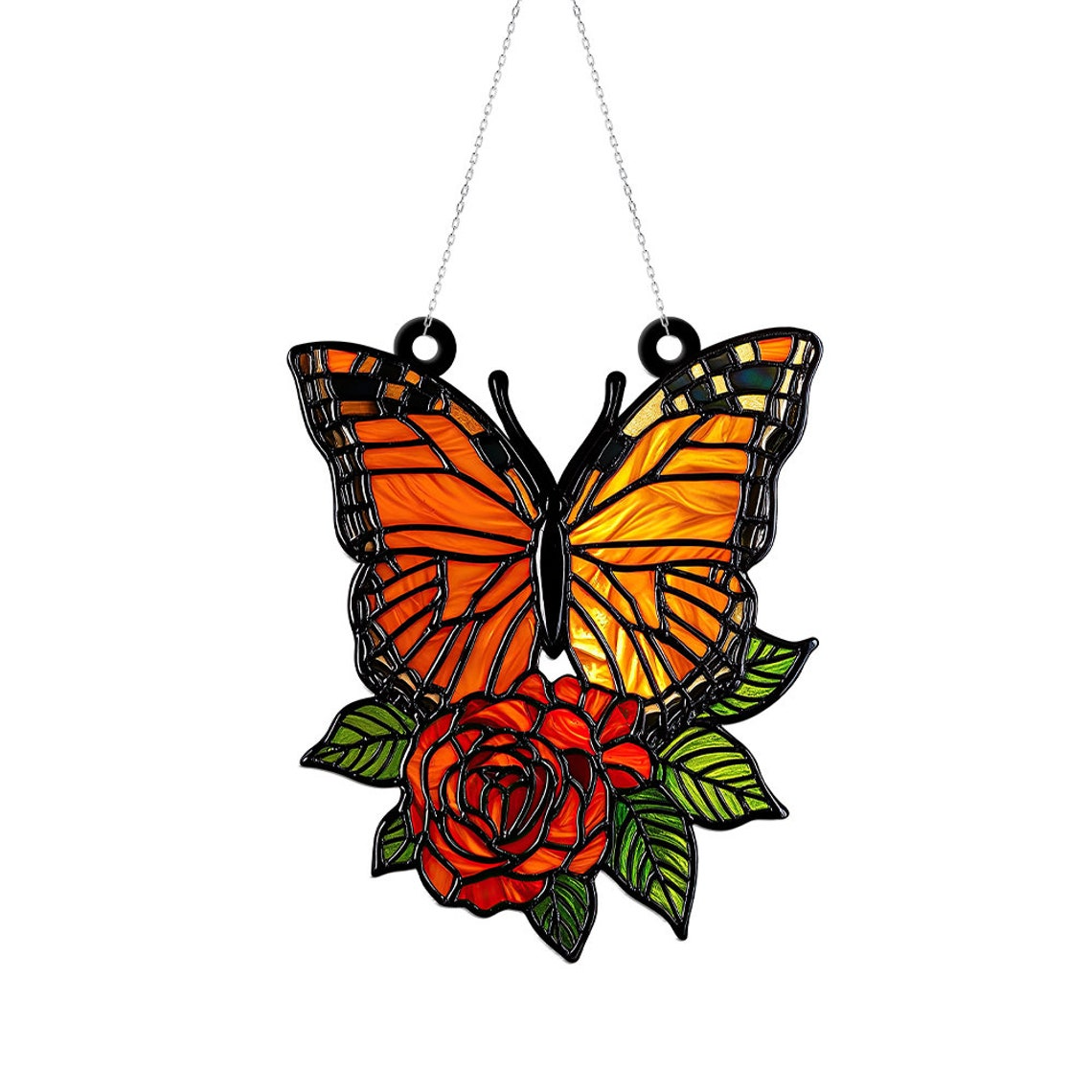 Unique Rose Butterfly Suncatcher Ornament, Flower Acrylic Window Hanging Ornament Decor