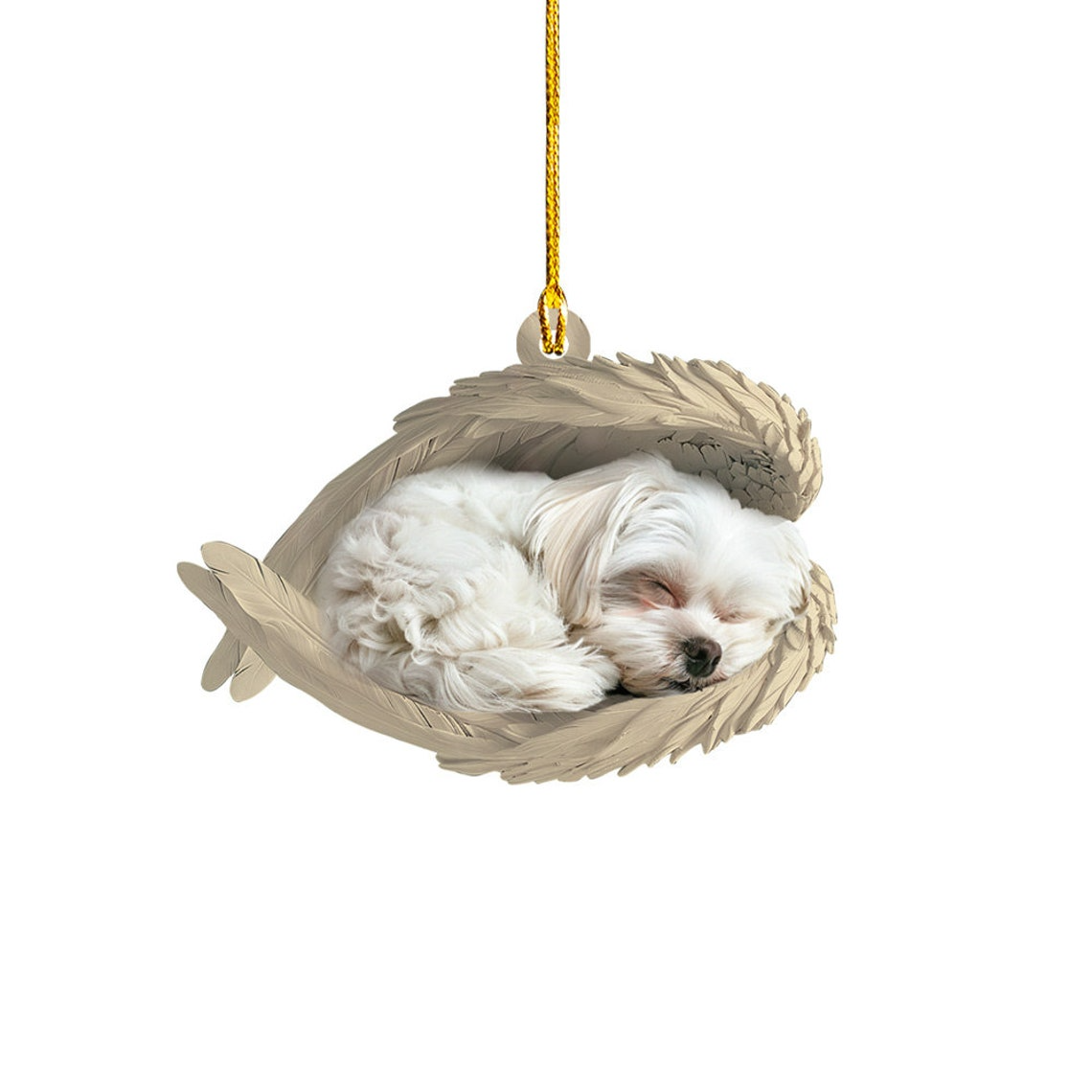 Cute Maltese Dog Christmas Ornament Gift, Maltese Dog Sleeping Angel Wings Ornament