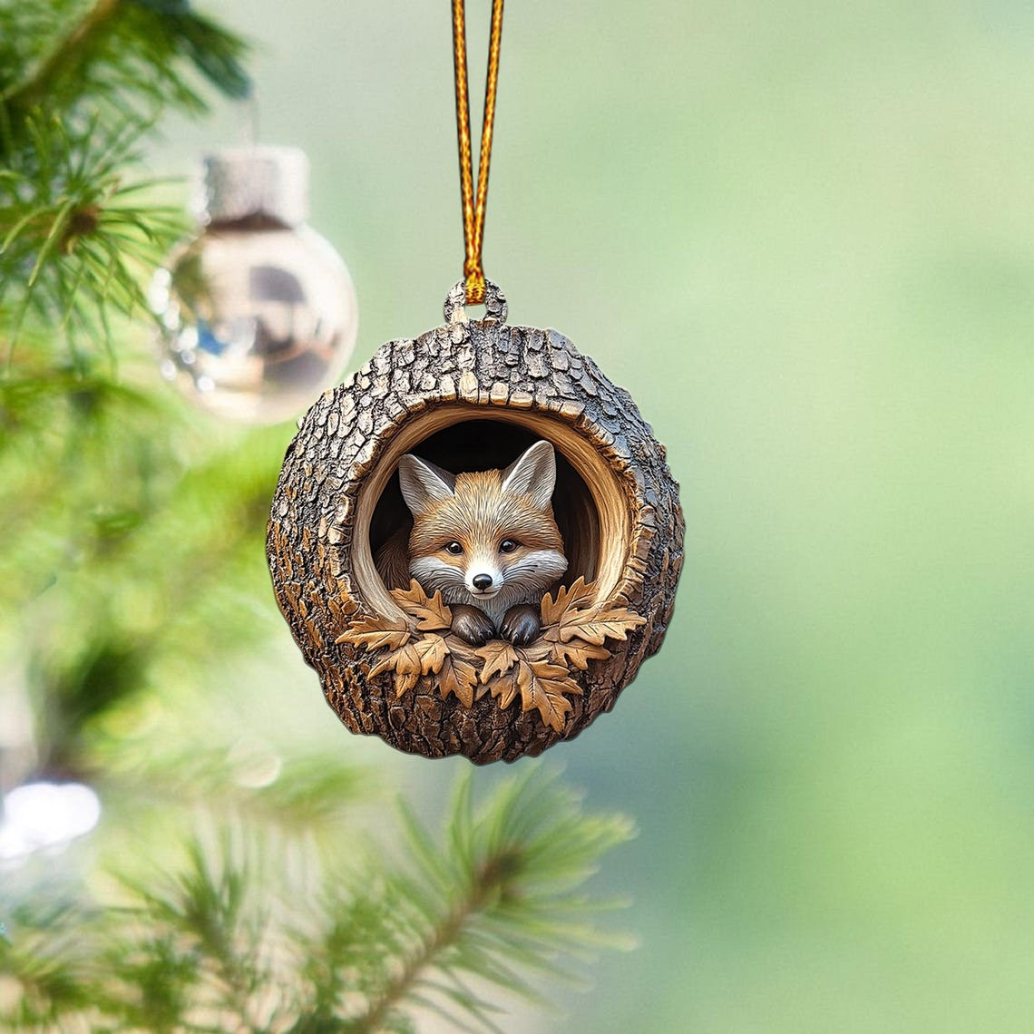 Fox Flat Hanging Christmas Ornament Decor, Fox Rearview Mirror Car Ornament Holiday Gift