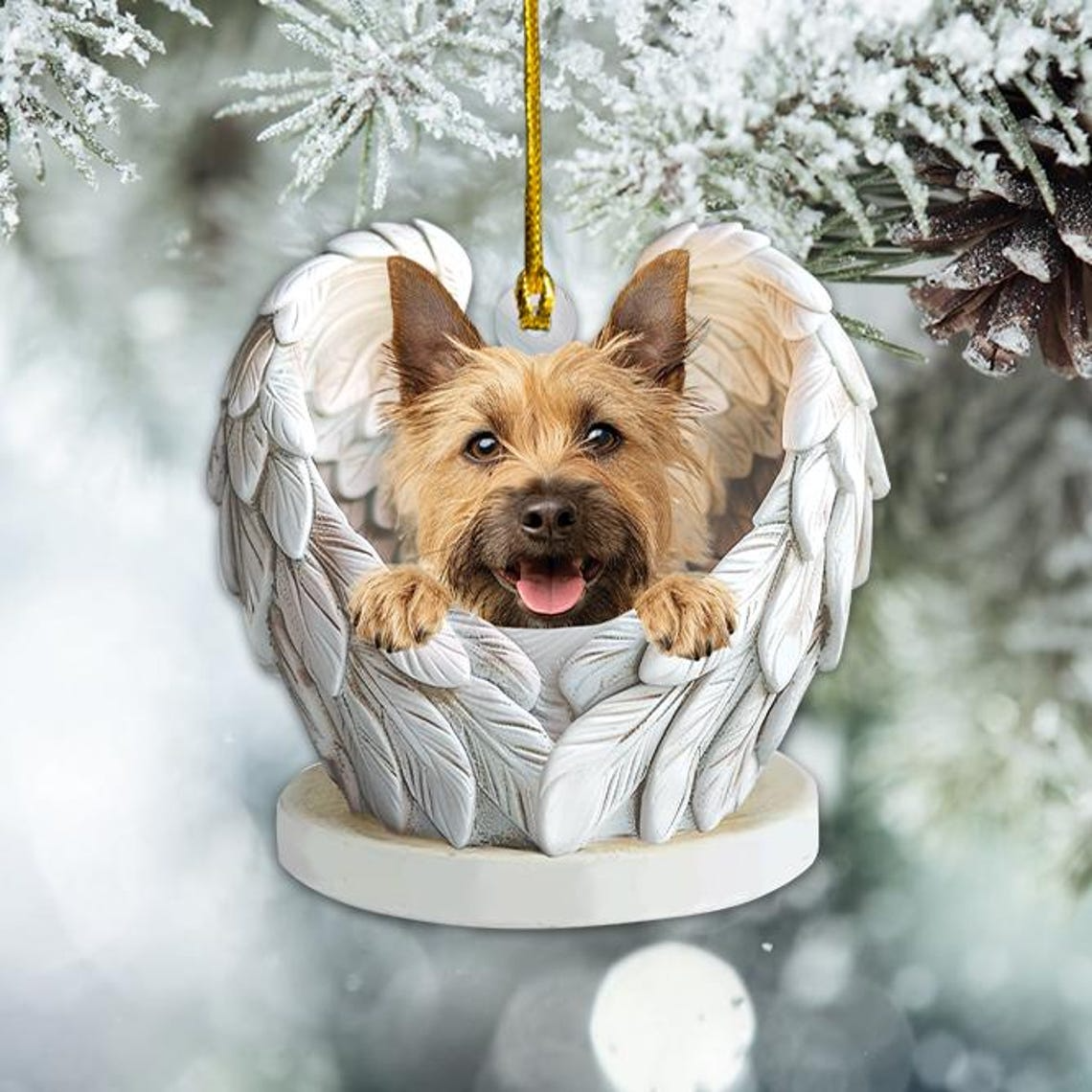 Cairn Terrier Dog Angel Wings Hanging Decor Ornament, Cute Cairn Terrier Dog Flat Christmas Ornament