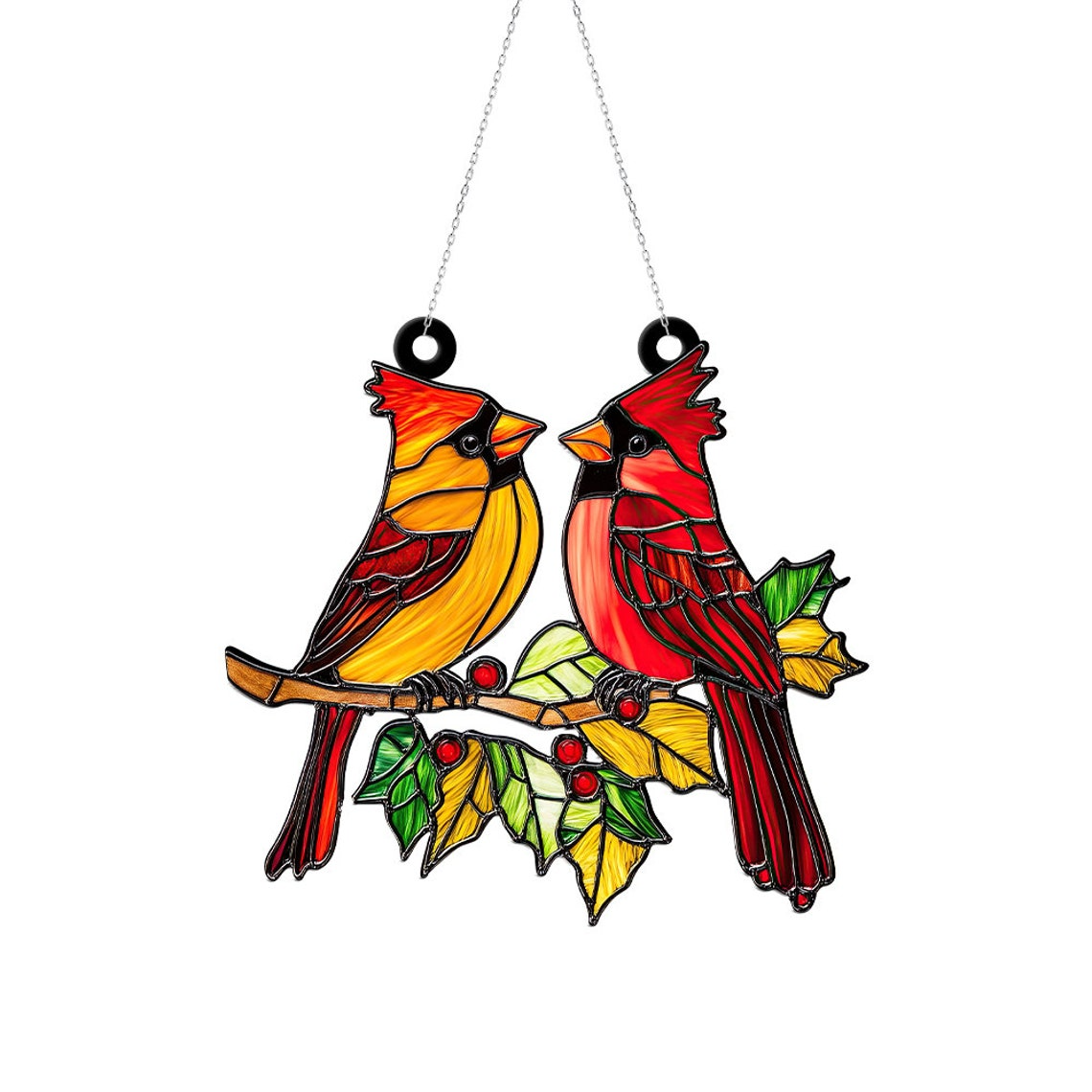 Cardinals Couple Suncatcher Ornament, Cardinals Christmas Ornament