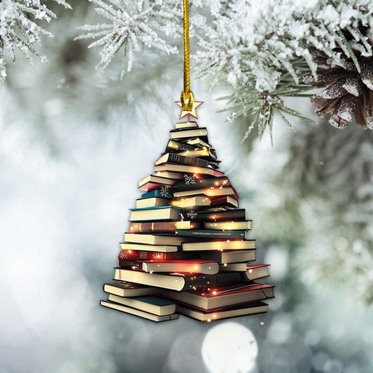 Books Christmas Tree Ornament, Library Hanging Christmas Ornament Holiday Decor Gift