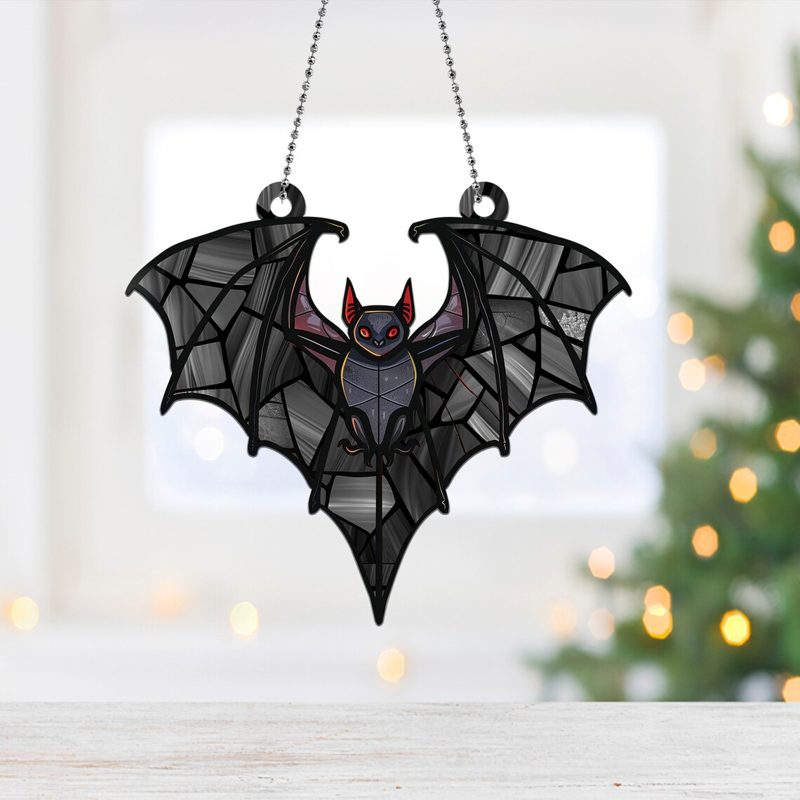 Unique Bat Flying Halloween Suncatcher Ornament, Halloween Bat Hanging Window Ornament