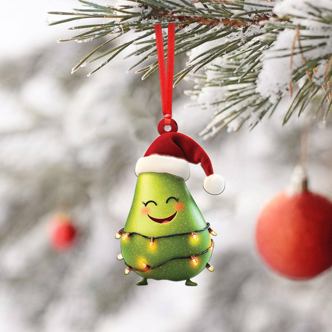 Lovely Pear Christmas Tree Ornament Decor, Cute Pear Flat Hanging Christmas Ornament Gift