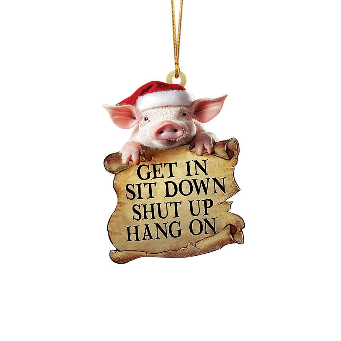 Cute Pig Get In Sit Down Shut Up Hang On Ornament, Pig Flat Car Hanging Christmas Ornament Decor