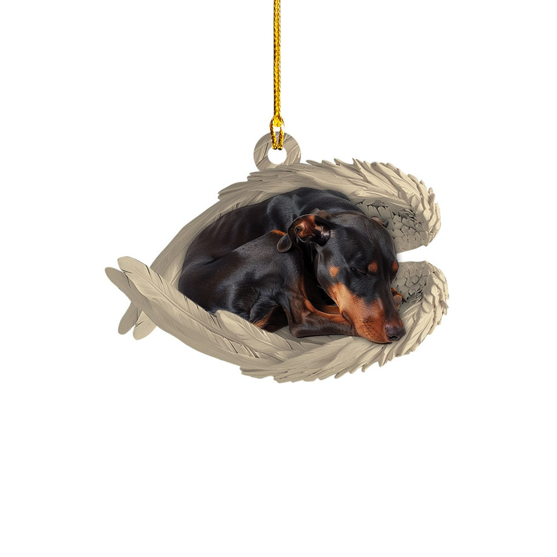 Doberman Pinscher Dog Angel Wings Ornament, Dobermann Dog Sleeping Christmas Ornament Gift