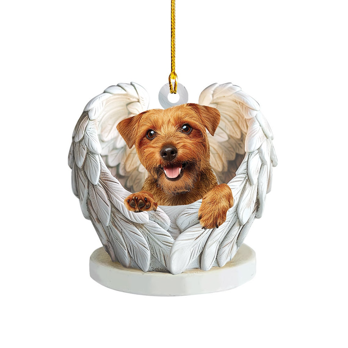 Norfolk Terrier Dog Angel Wings Hanging Ornament, Norfolk Terrier Dog Christmas Ornament