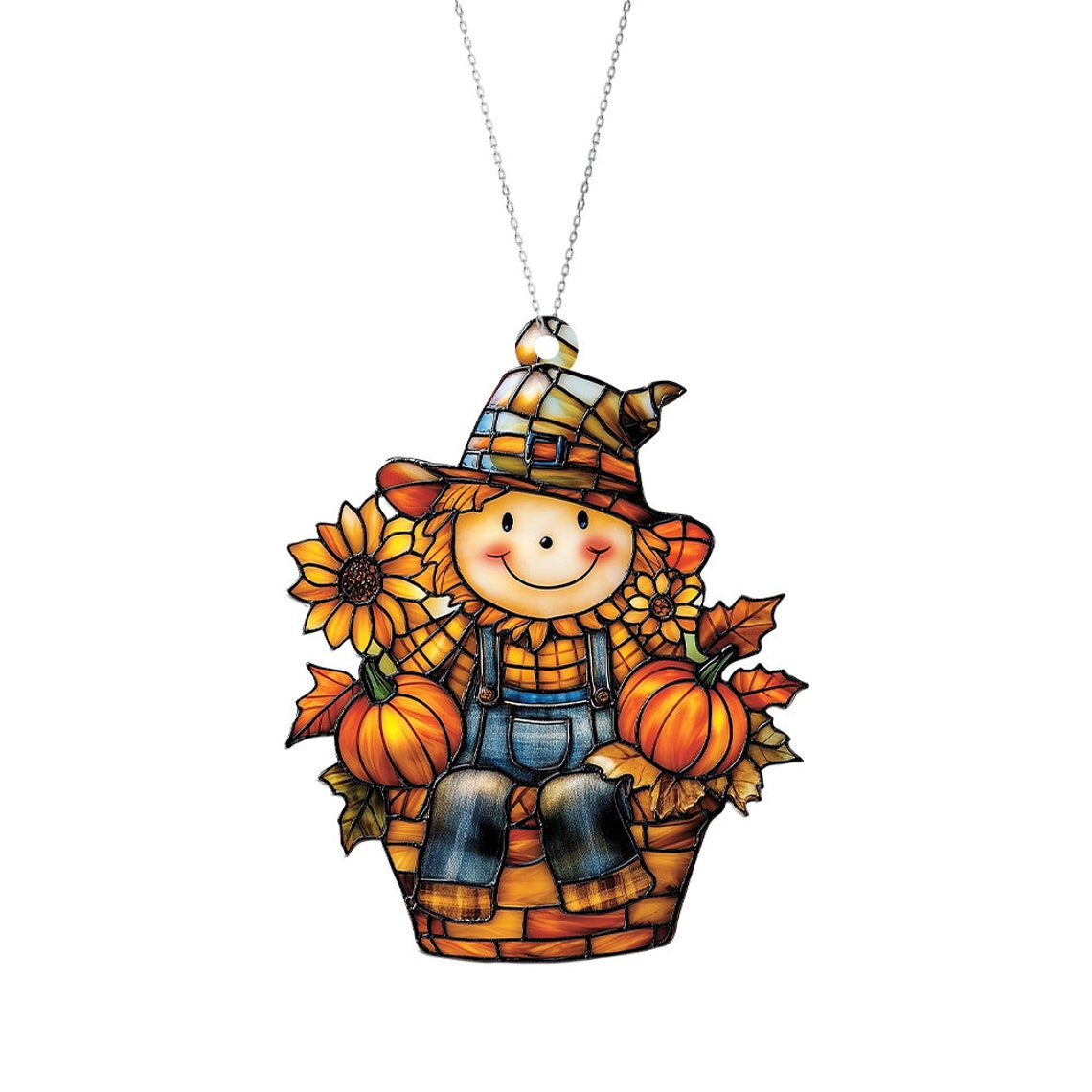 Scarecrow Suncatcher, Scarecrow Pumpkin Flower Suncatcher Ornament