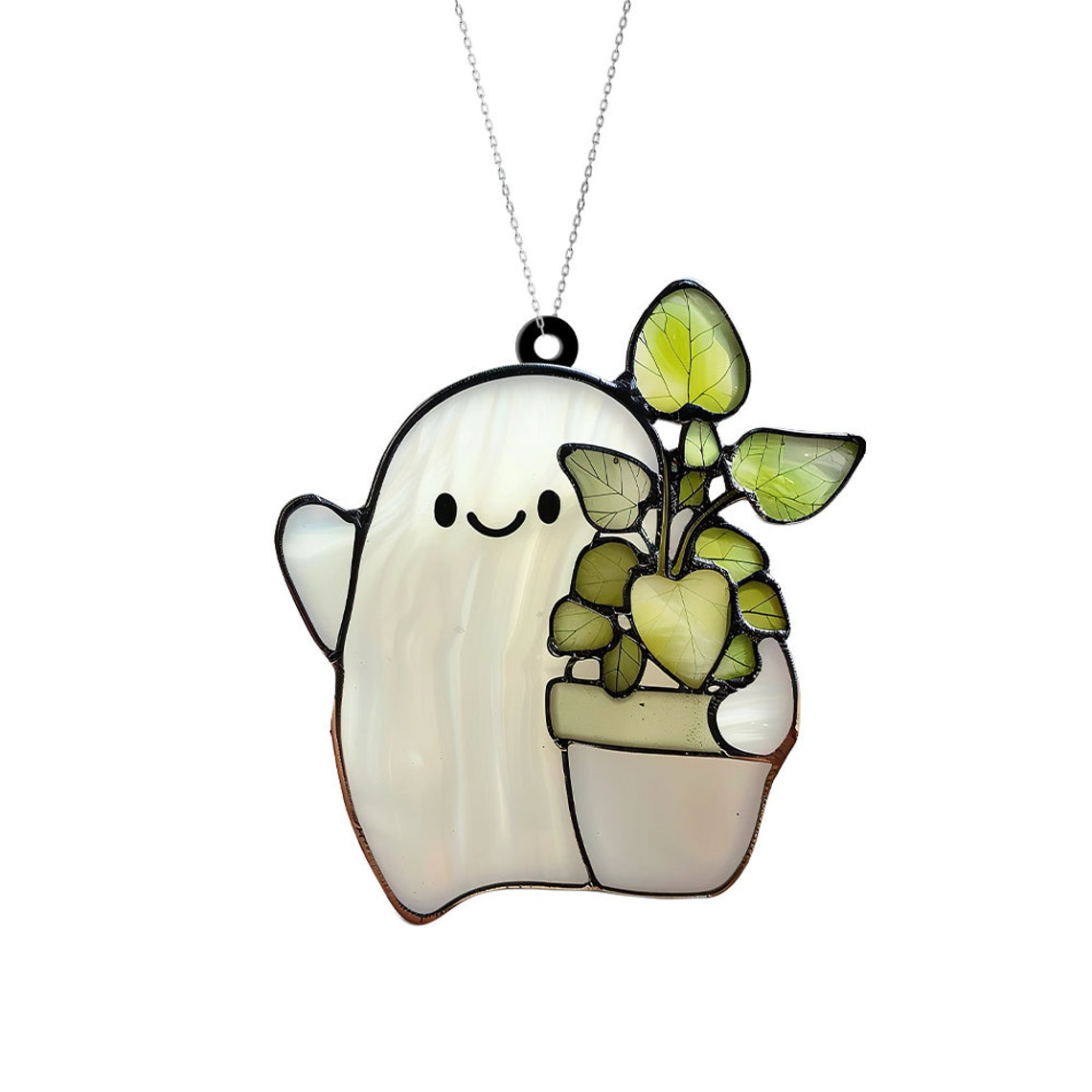 Ghost Plant Hanging Window Suncatcher Decor, Halloween Cute Ghost Hug Planter Ornament