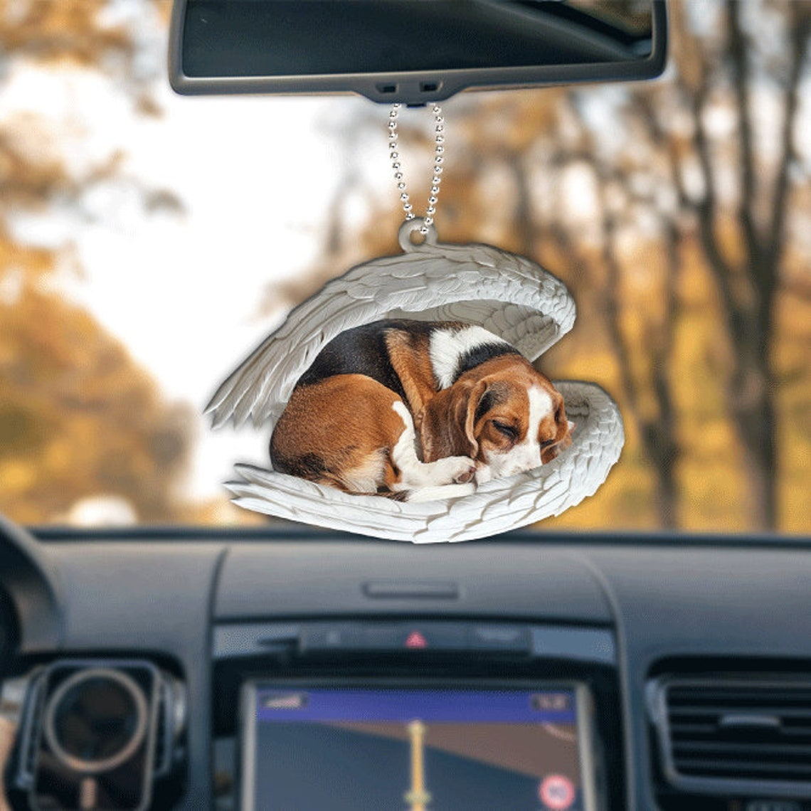 Beagle Dog Angel Wings Car Ornament, Christmas Beagle Dog Hanging Ornament Decor Gift