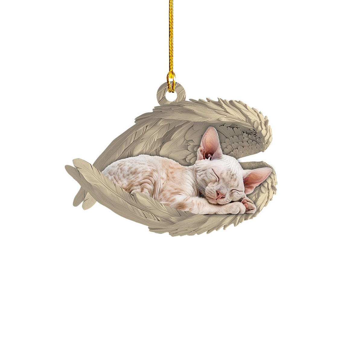 Devon Rex Cat Sleeping Angel Hanging Christmas Ornament, Cute Rex Cat Angel Wings Ornament Decor