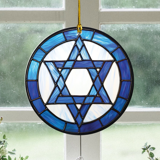 Jewish Star Hanging Suncatcher Ornament, Merry Christmas Hanukkah Suncatcher Decor Home