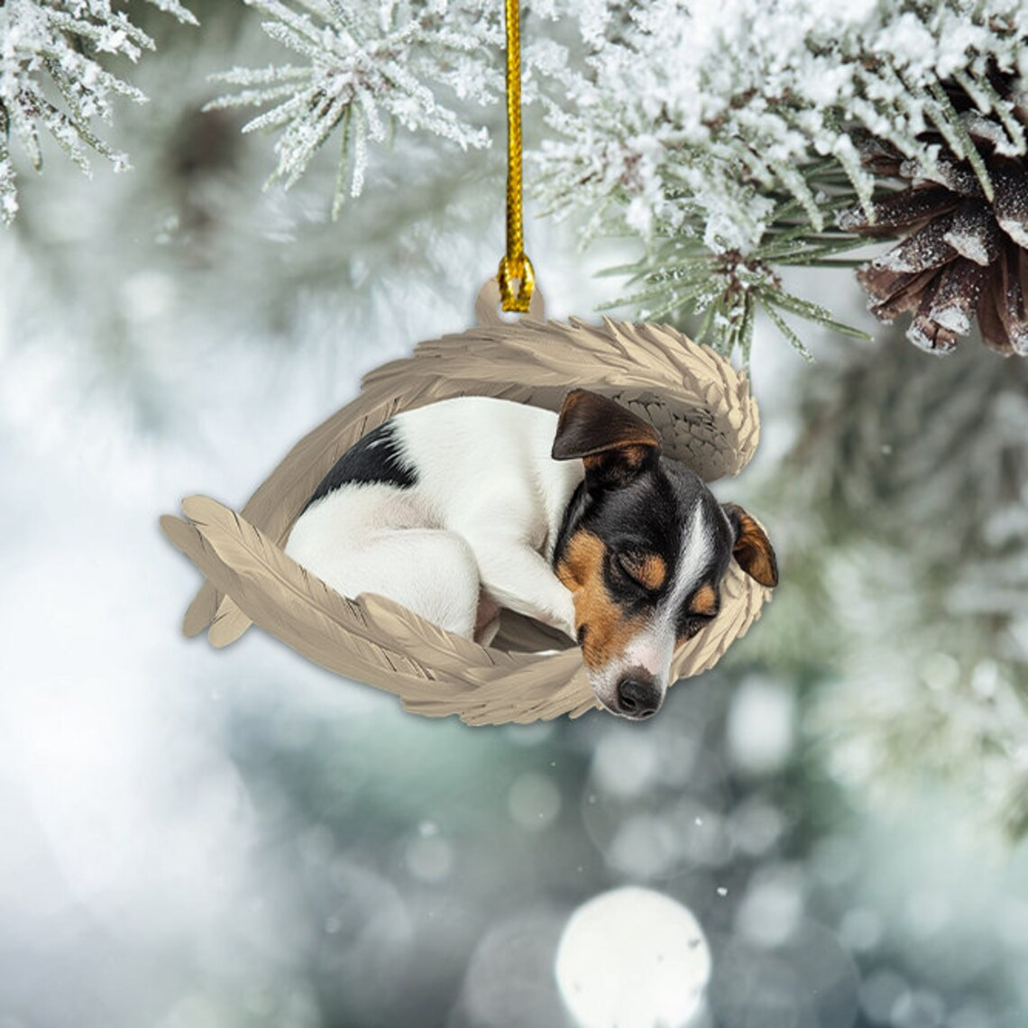 Rat Terrier Dog Sleeping Angel Wings Hanging Ornament, Rat Terrier Dog Christmas Ornament Decor Gift