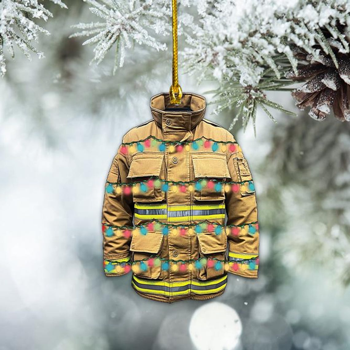 Firefighter Jacket Christmas Light Ornament, Firefighter Armor Holiday Ornament Decor Gift