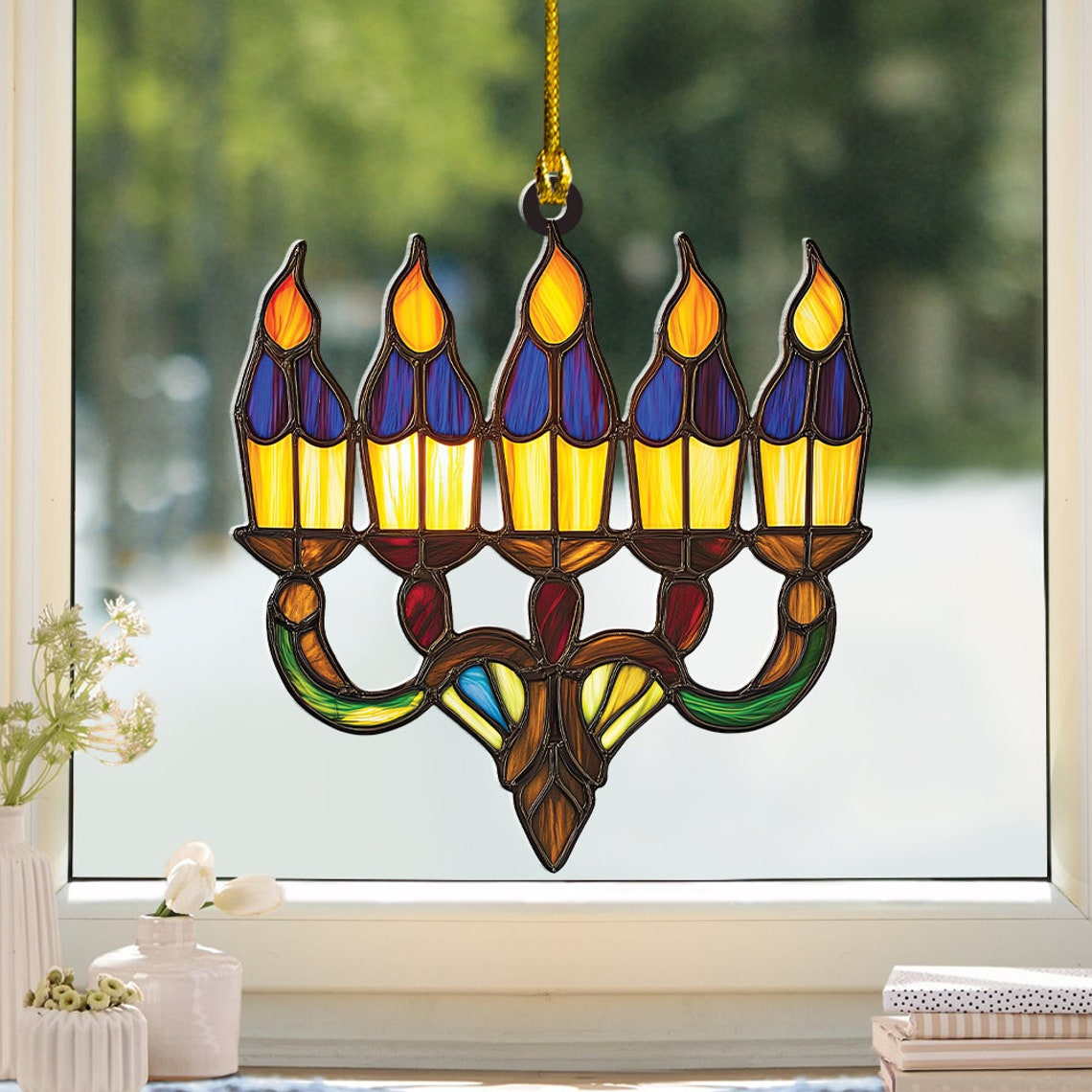 Christmas Hanukkah Suncatcher, Christian Family Window Suncatcher