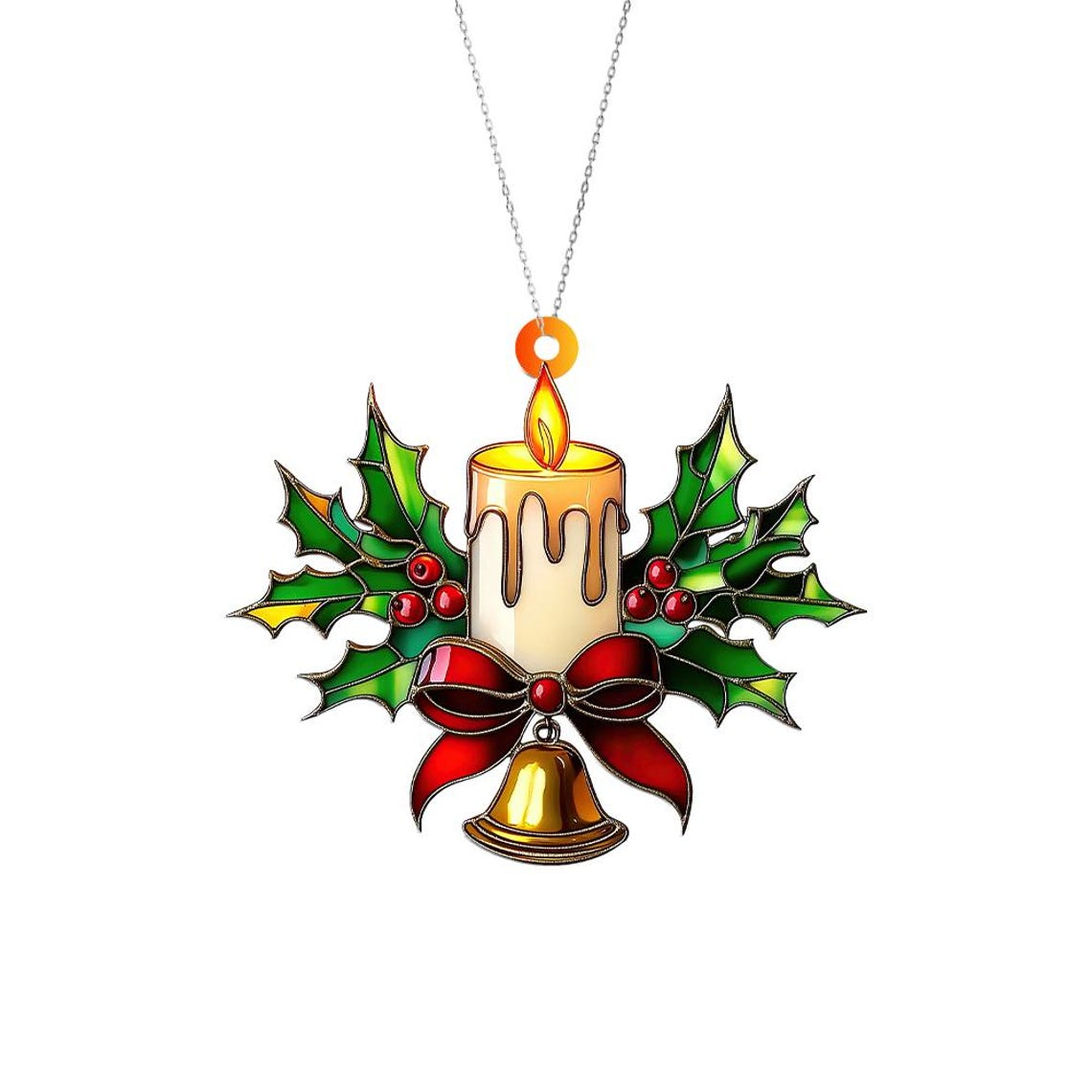 Candle with Bell Window Hanging Suncatcher, Candle with Bell Christmas Ornament