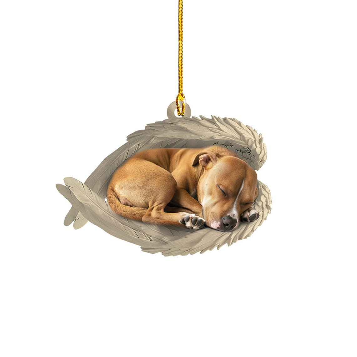 Pit Bull Dog Sleeping Angel Wings Christmas Ornament, Pitbull Dog Hanging Christmas Ornament Gift