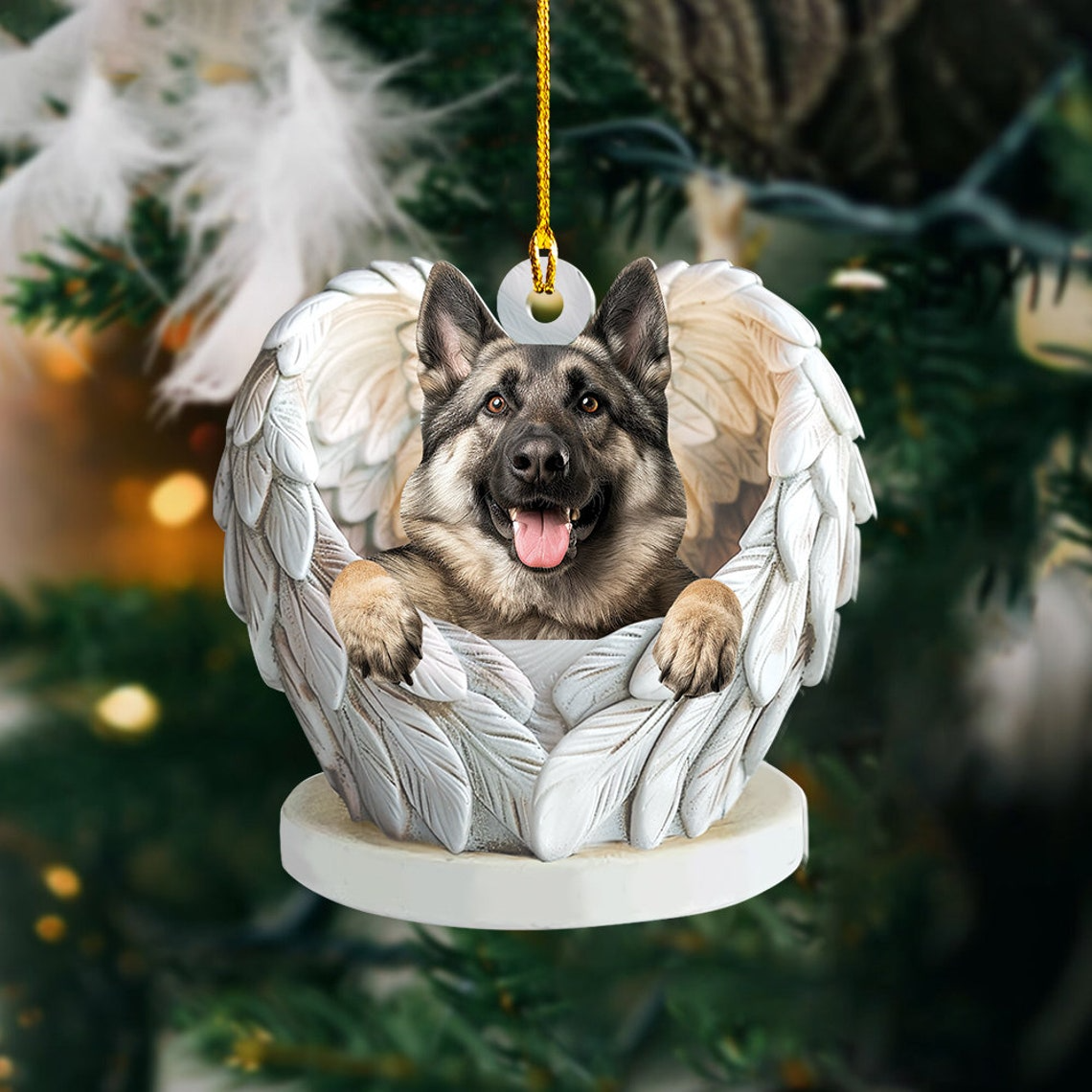 Norwegian Elkhound Dog Angel Wings Ornament, Cute Dog Hanging Christmas Ornament Decor